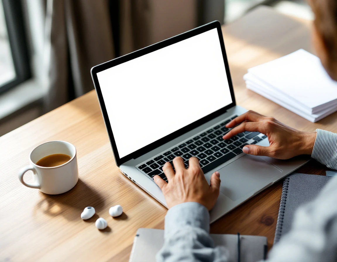 Professional workspace with laptop and blank notepads prepared for employee accommodation discussions