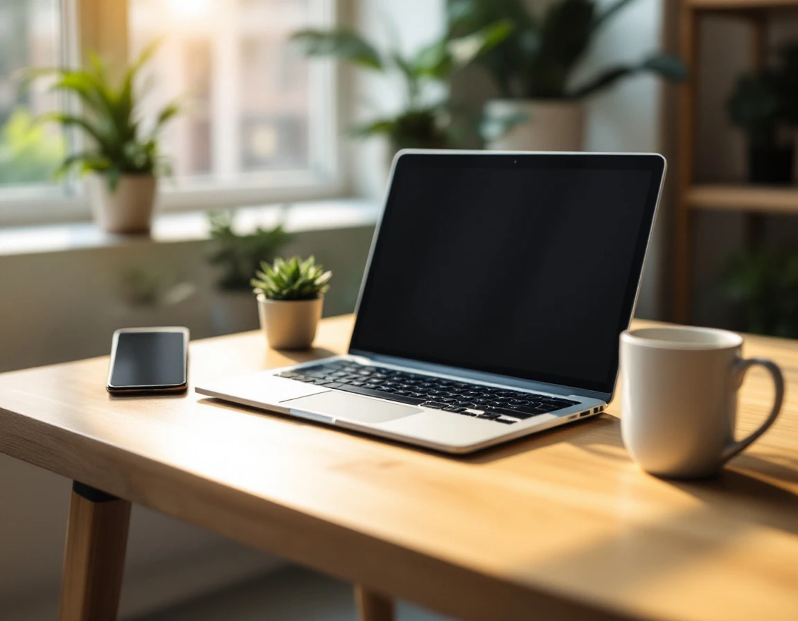 Laptop and smartphone on wooden desk with natural lighting suggesting accessible communication channels