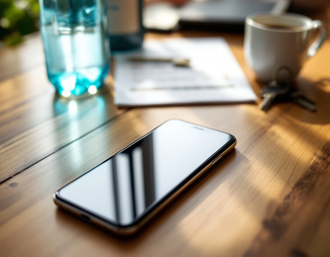 Smartphone and personal items on break room table during shift handoff