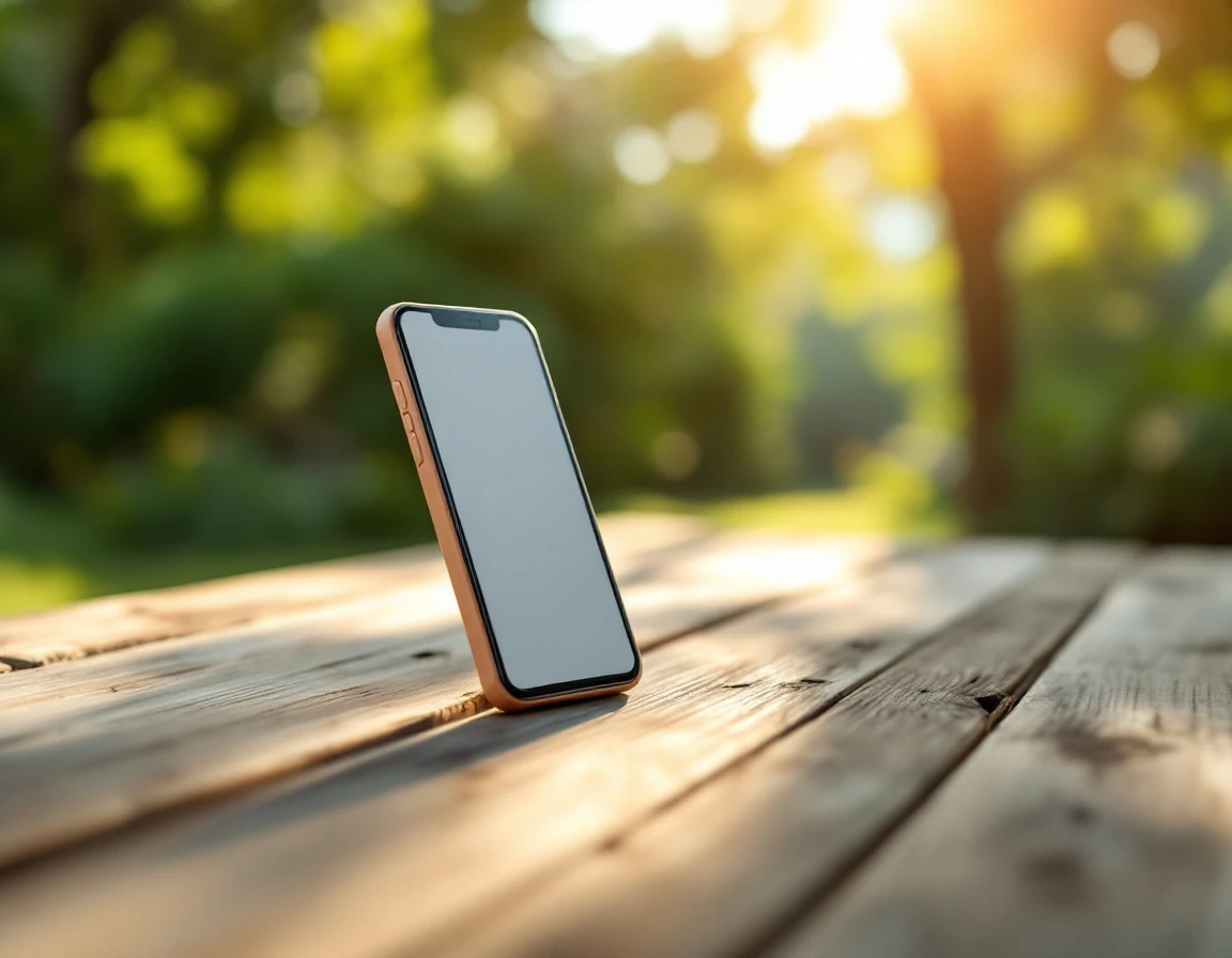 Smartphone on outdoor table with messaging notifications during summer vacation setting