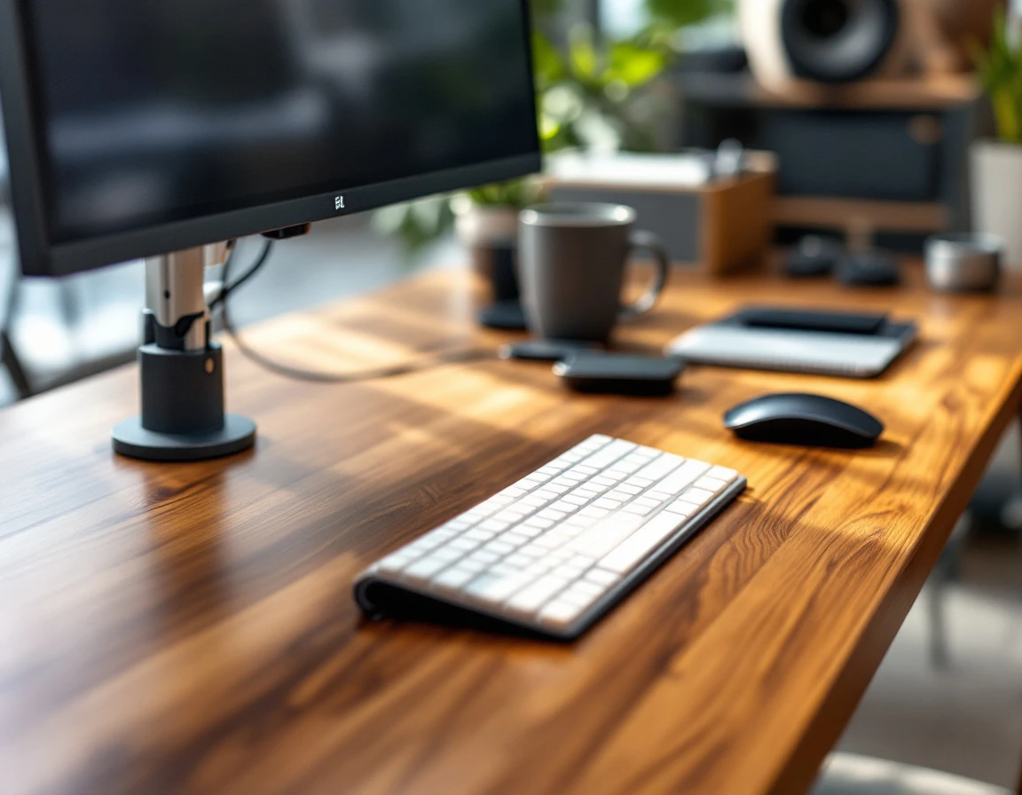 Ergonomic workspace with adaptive input devices and accessible desk setup for inclusive workplace compliance