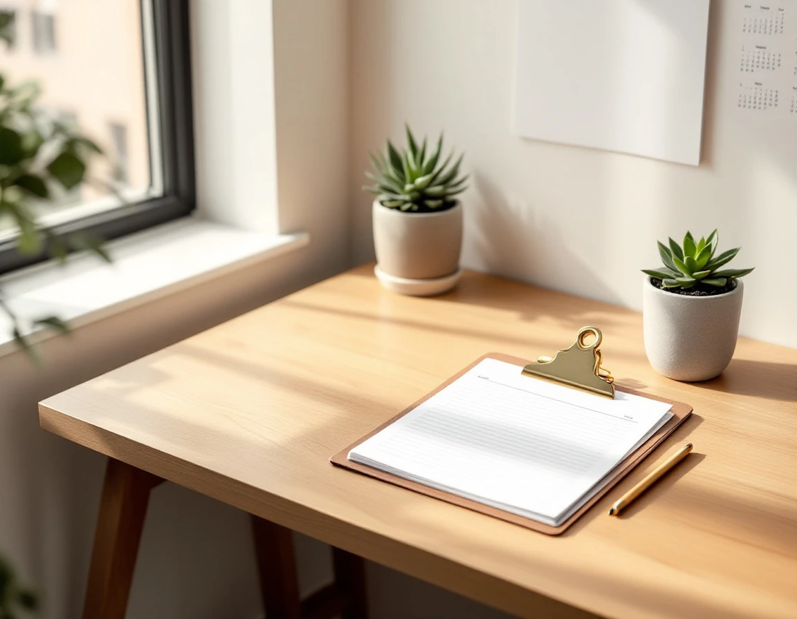 Organized desk with planner, calendar, and clipboard for time-off tracking and PTO management