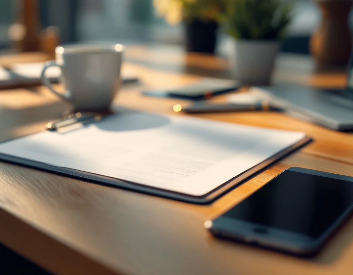 Desk workspace with clipboard, coffee, and smartphone for scheduling holiday shifts