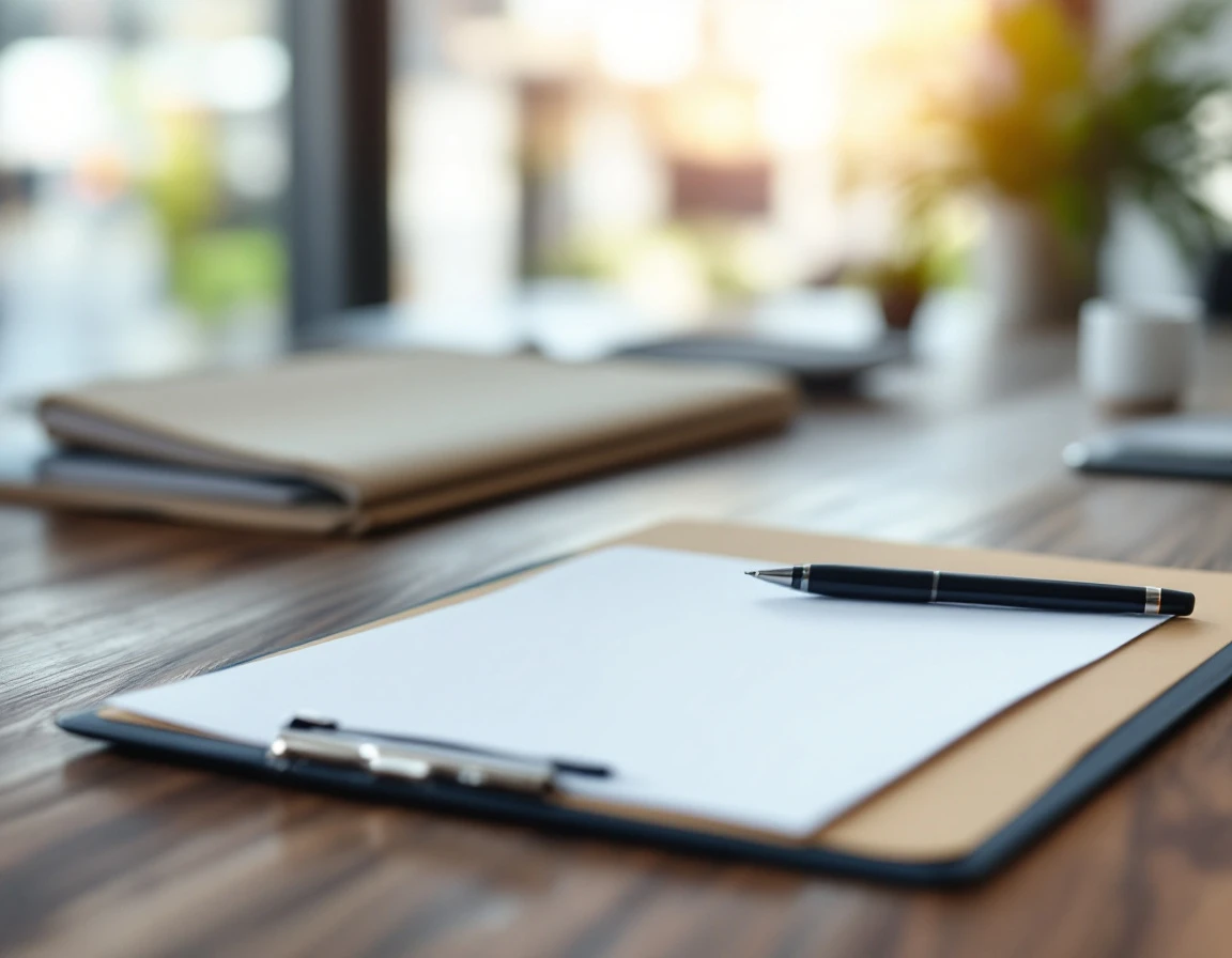 Closed folder and clipboard on office desk representing employee documentation review process