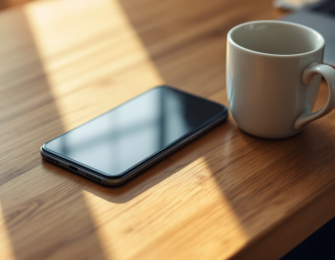 Smartphone on wooden desk in natural lighting suggesting mobile learning environment