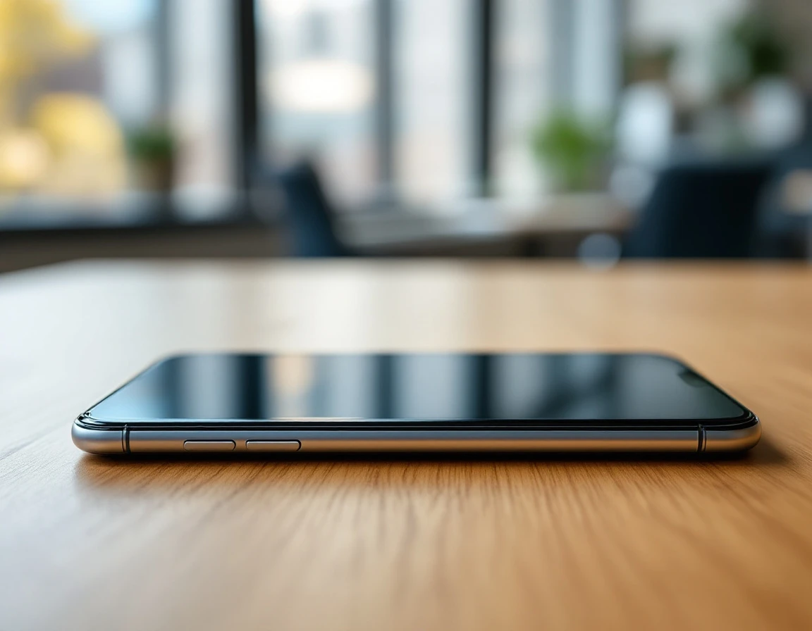 Smartphone resting on wooden desk in office setting during training preparation