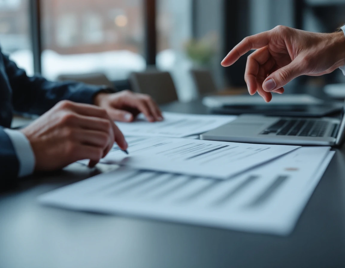 Hands reviewing compliance documents during workplace communication audit meeting
