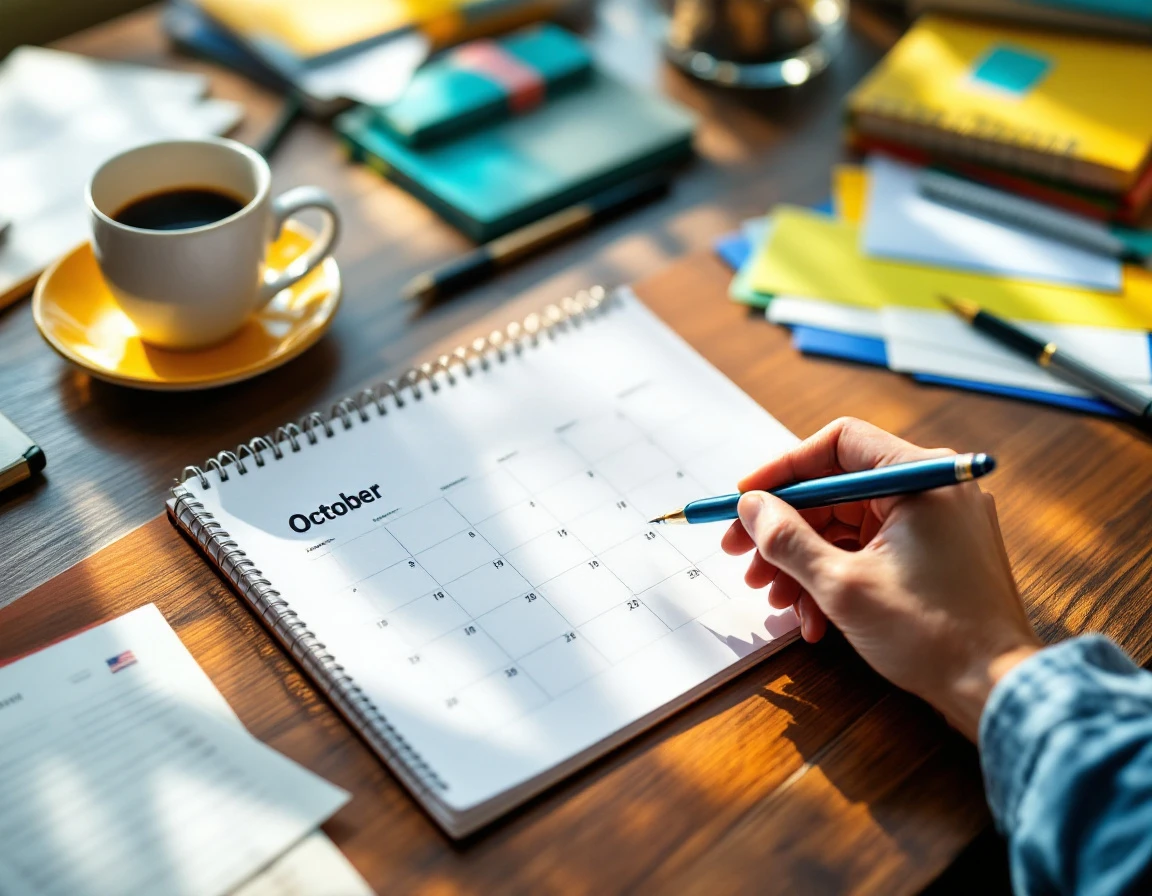 Desk workspace with calendar and planning materials during holiday staffing preparation season