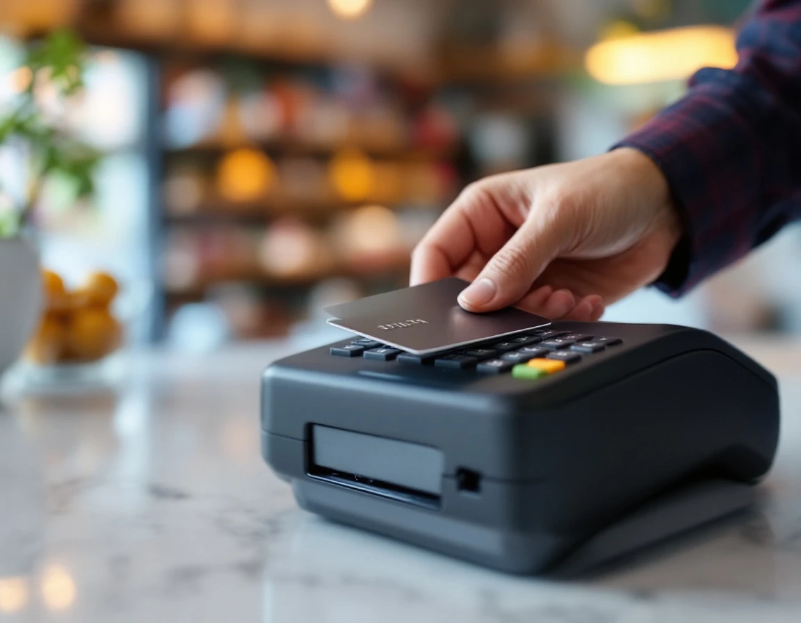 Secure credit card chip reader on retail POS terminal protecting customer payment data