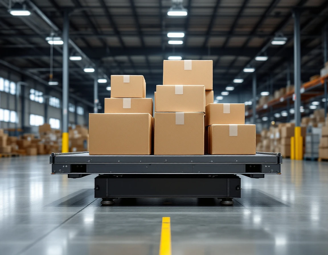 Cardboard boxes of varying sizes on industrial scale in warehouse distribution center