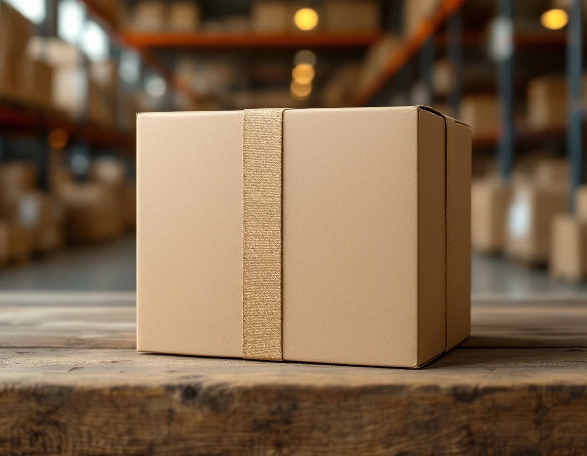 Cardboard shipping box on warehouse workbench showing optimal package dimensions for dimensional weight pricing