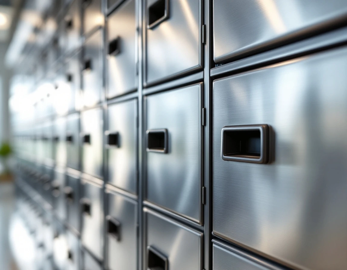 Commercial mailbox unit showing metal construction and industrial build quality for CMRA rental services