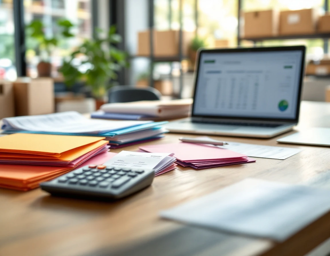 Calculator and business folders on desk for calculating small business size standard eligibility
