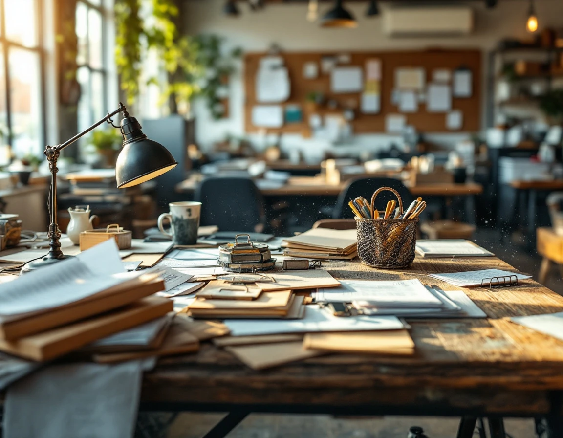Retail store office workspace showing transition from cluttered to organized management system
