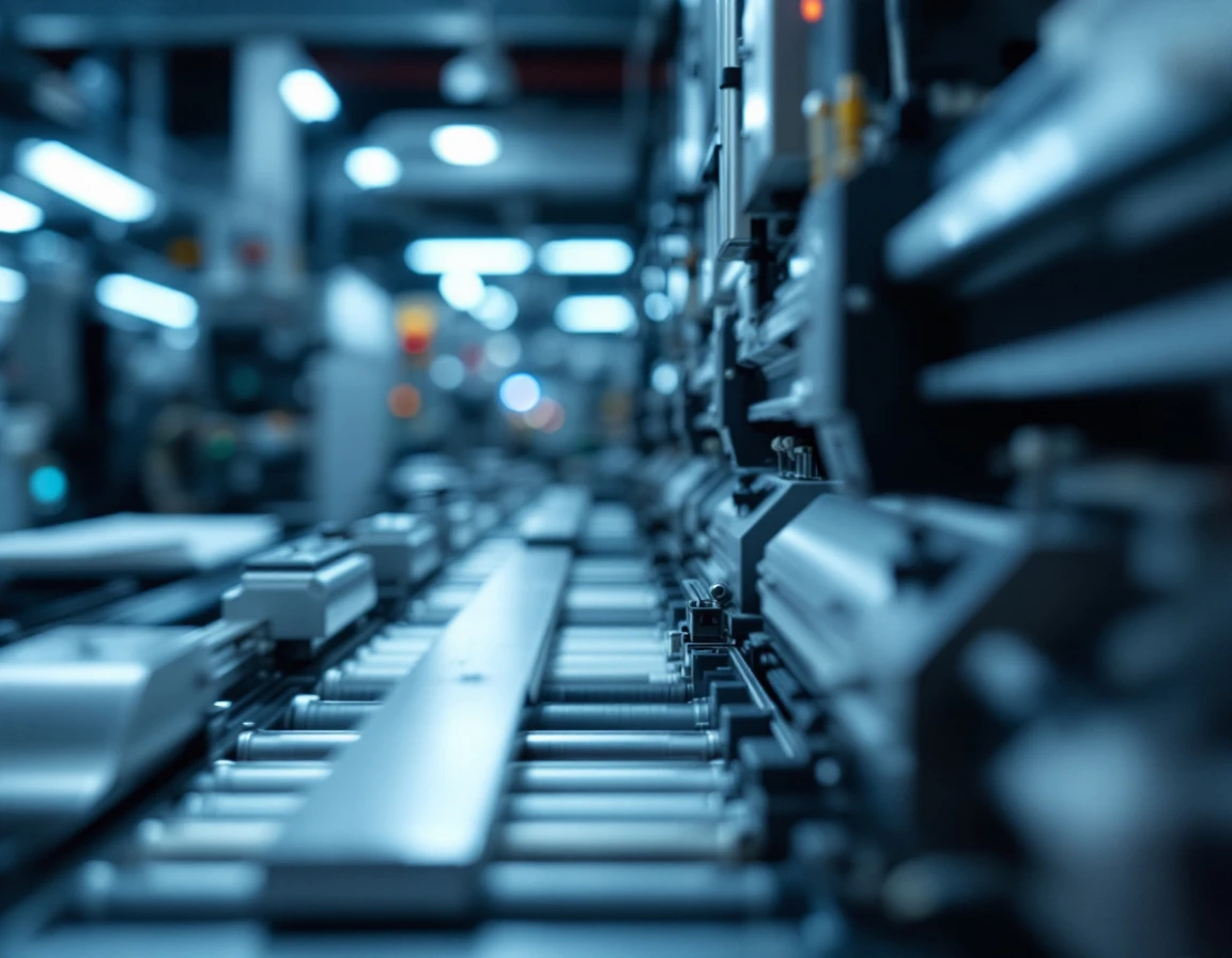 Close-up of automated paper handling system in commercial print production equipment
