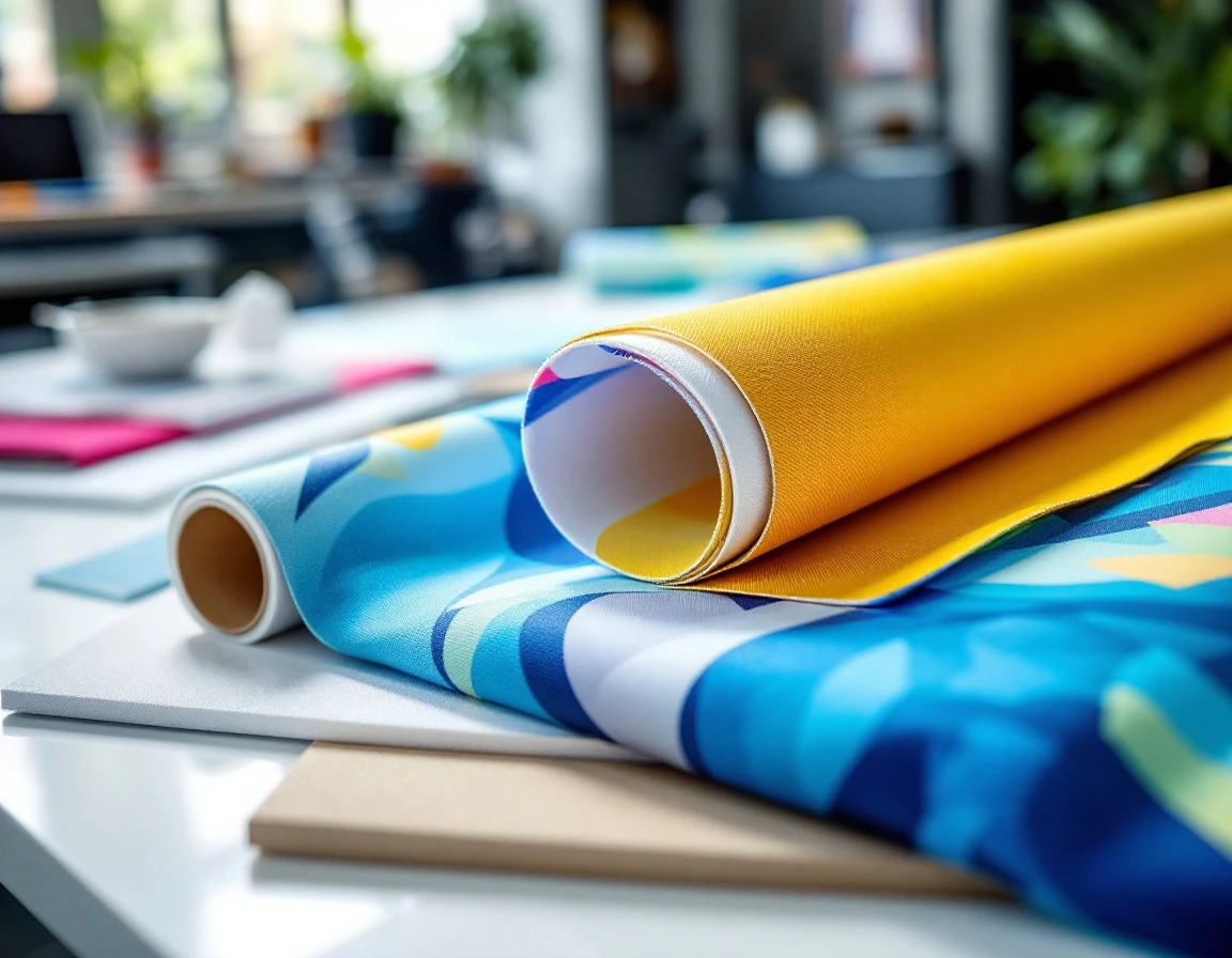 Premium banner materials with professional finishing details and vibrant color on production table