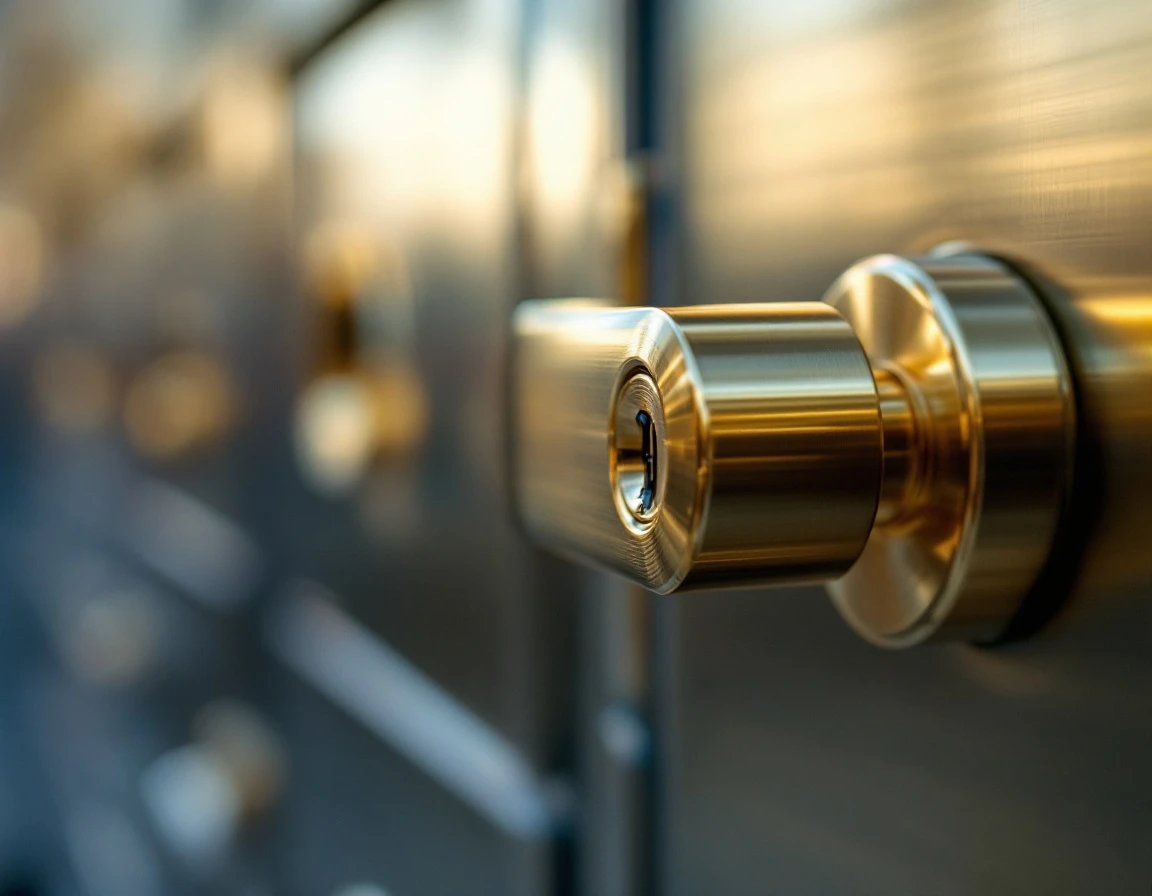 Close-up of brass mailbox lock and handle showing professional hardware quality