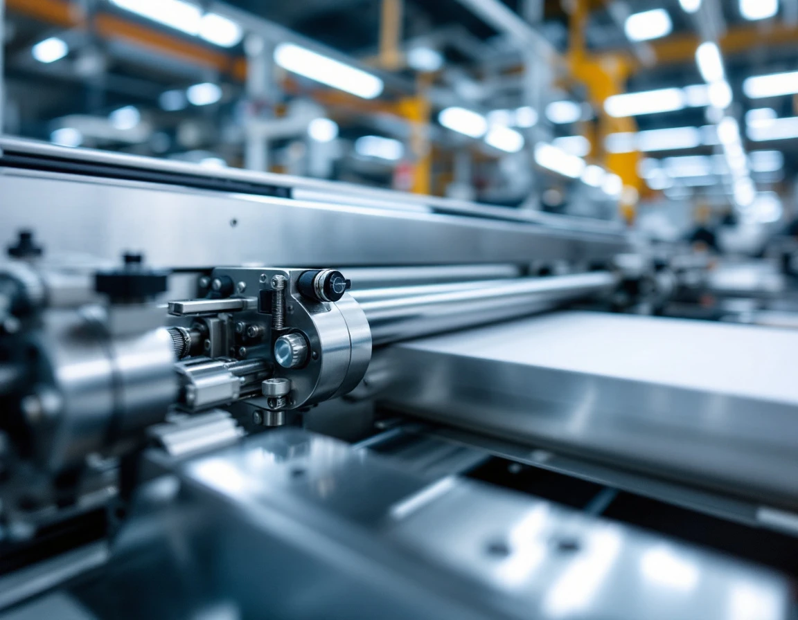 Close-up of precision finishing equipment and quality control mechanisms in a modern commercial print shop