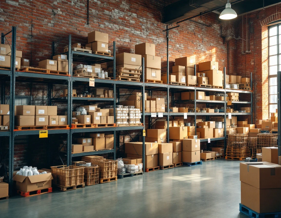 Organized retail stockroom with shelved inventory boxes and strategic storage layout for small business
