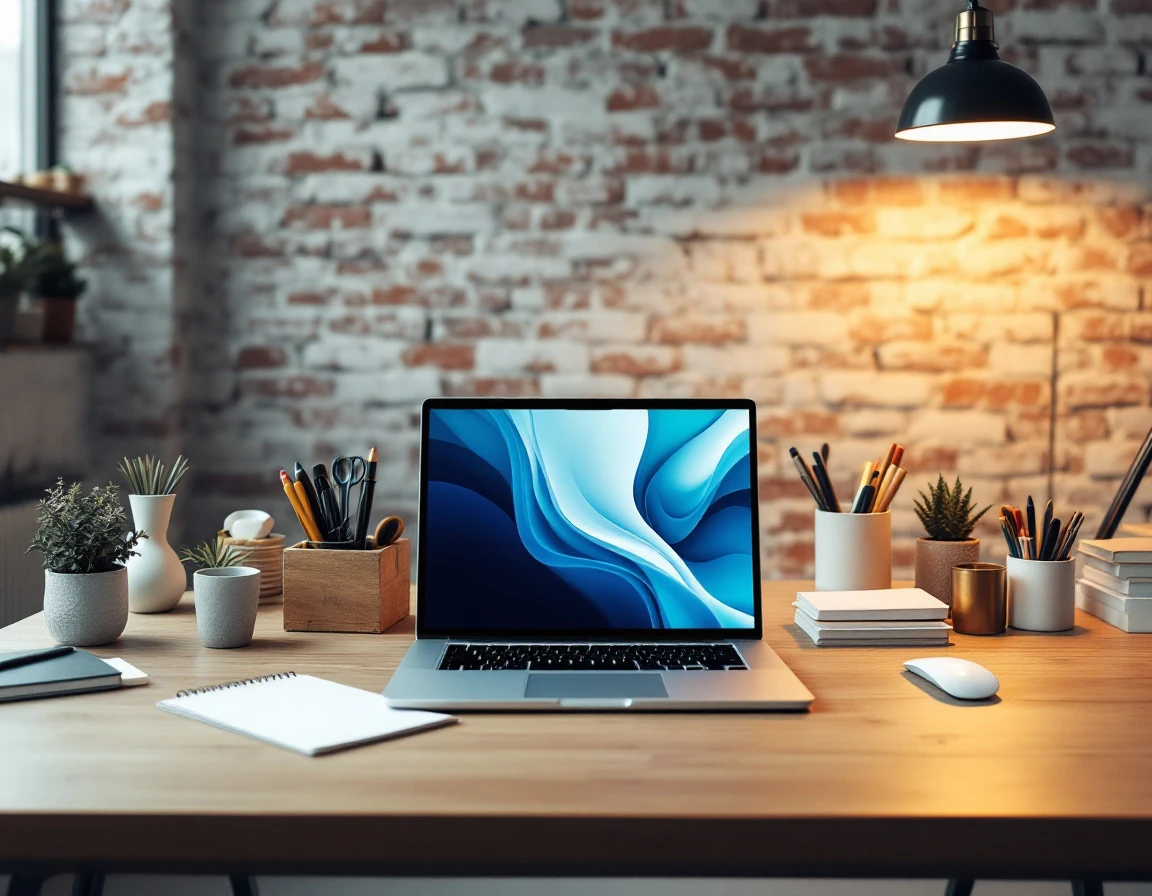 Clean workspace with laptop and blank notepad showing organized sales process workflow environment