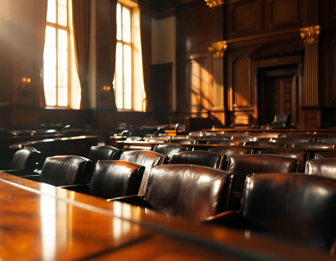 Legislative chamber with wood paneling and formal seating where policy advocacy discussions take place