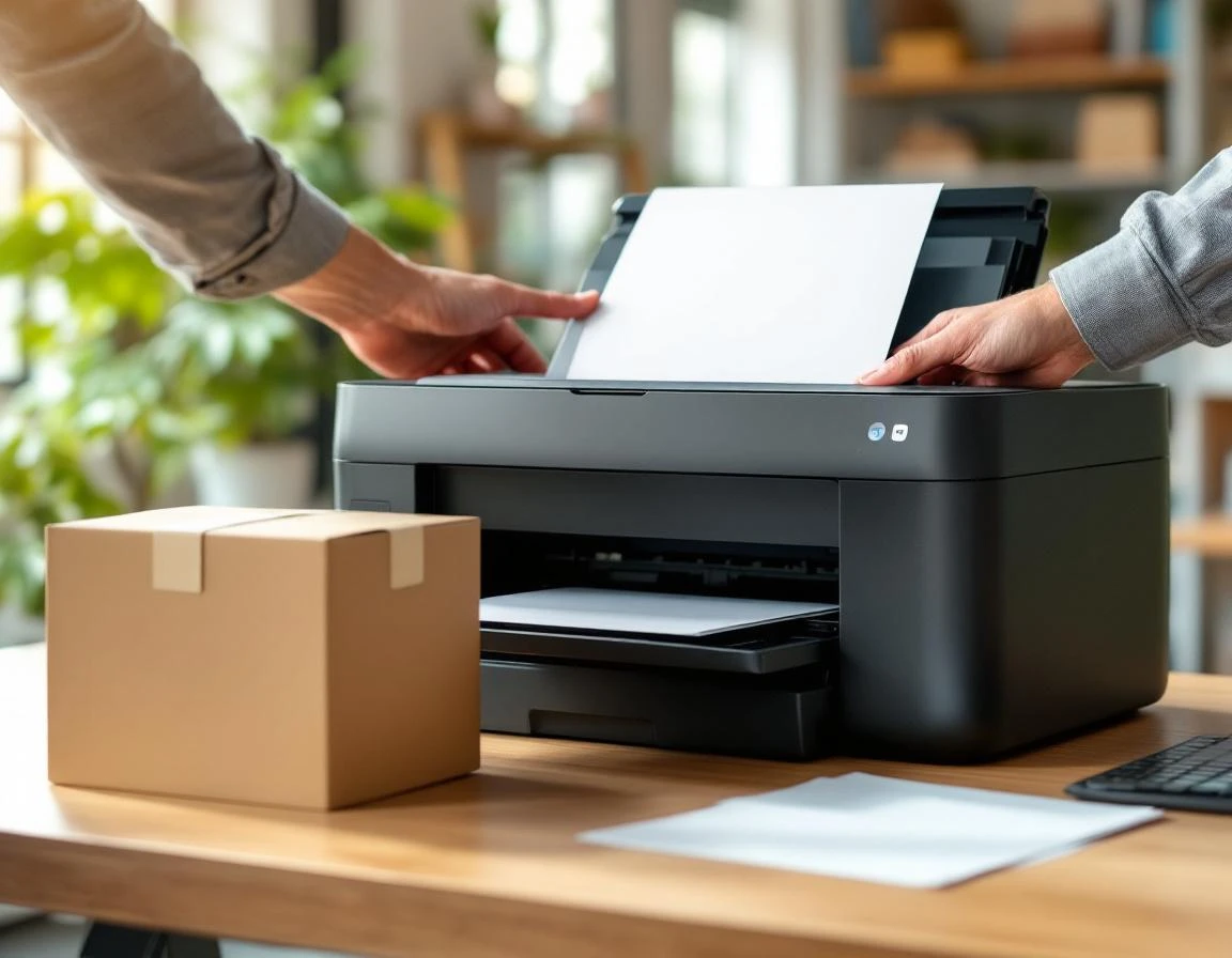 Commercial printer producing graduation announcements with shipping boxes ready for immediate fulfillment