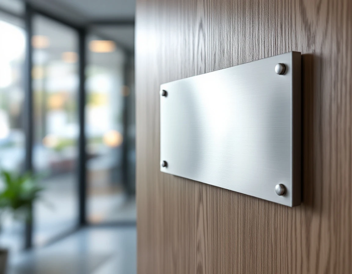 Professional ADA-compliant sign installation showing mounting hardware and tactile braille details on metal plaque