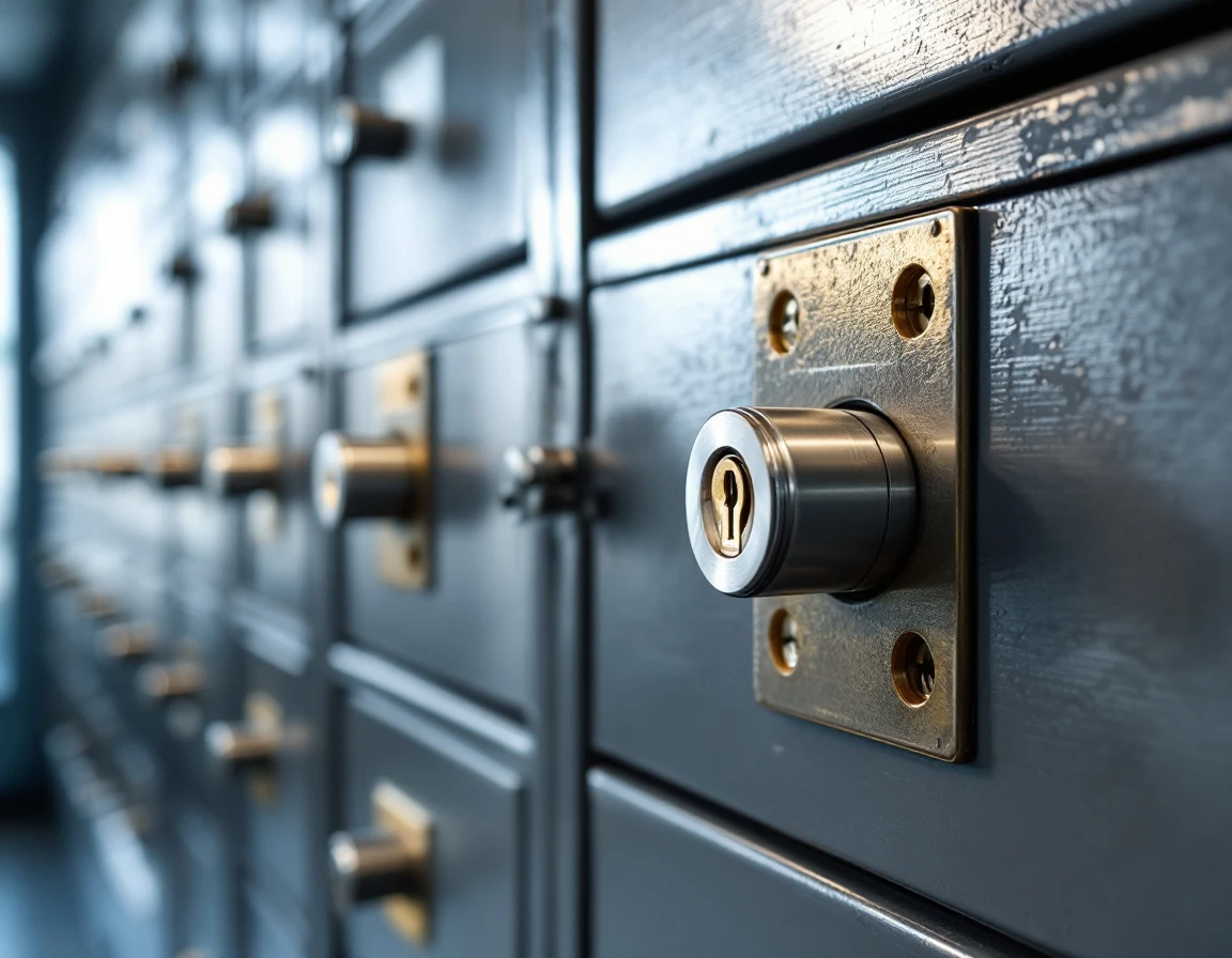 Commercial mailbox cam locks showing proper hardware installation in a secure mailroom facility