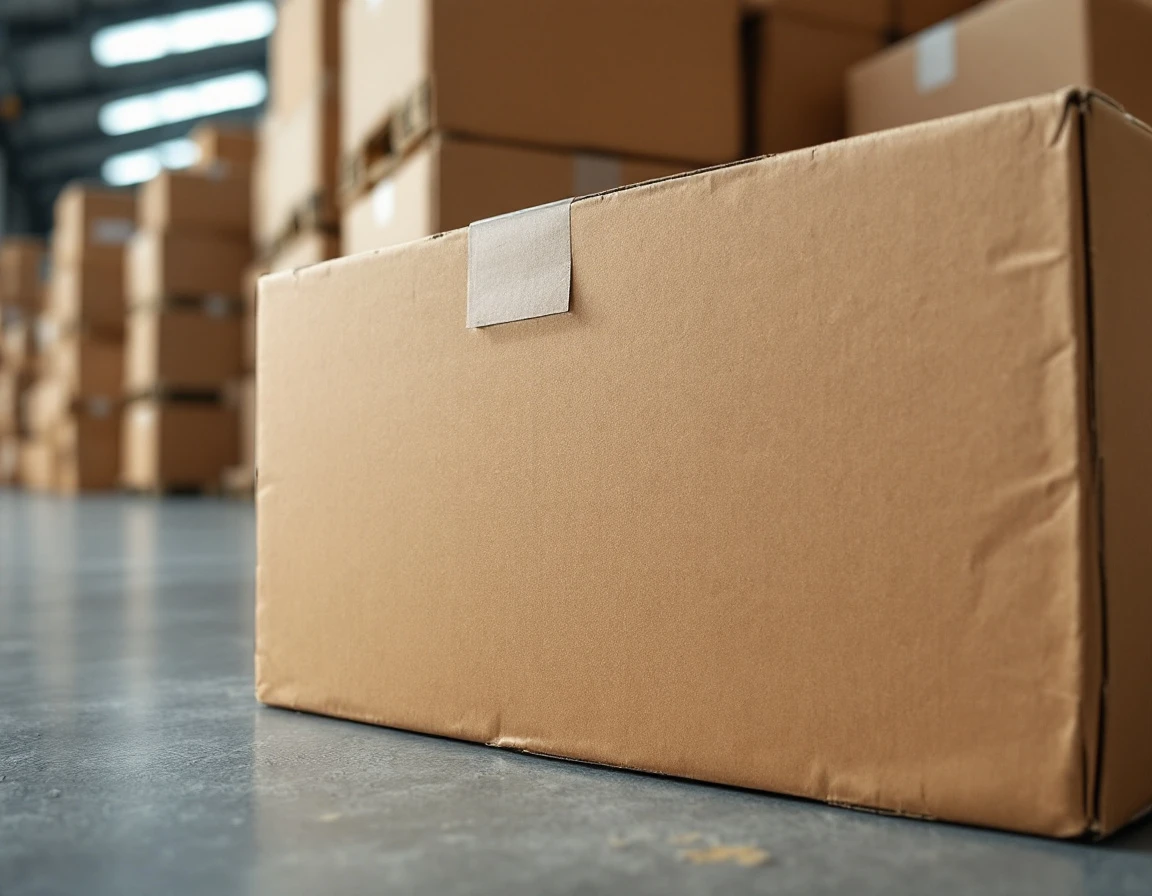Weathered corrugated cardboard boxes showing authentic texture and natural wear patterns in warehouse setting