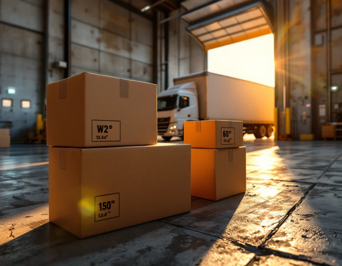 Warehouse loading dock with stacked shipping boxes during peak season logistics operations