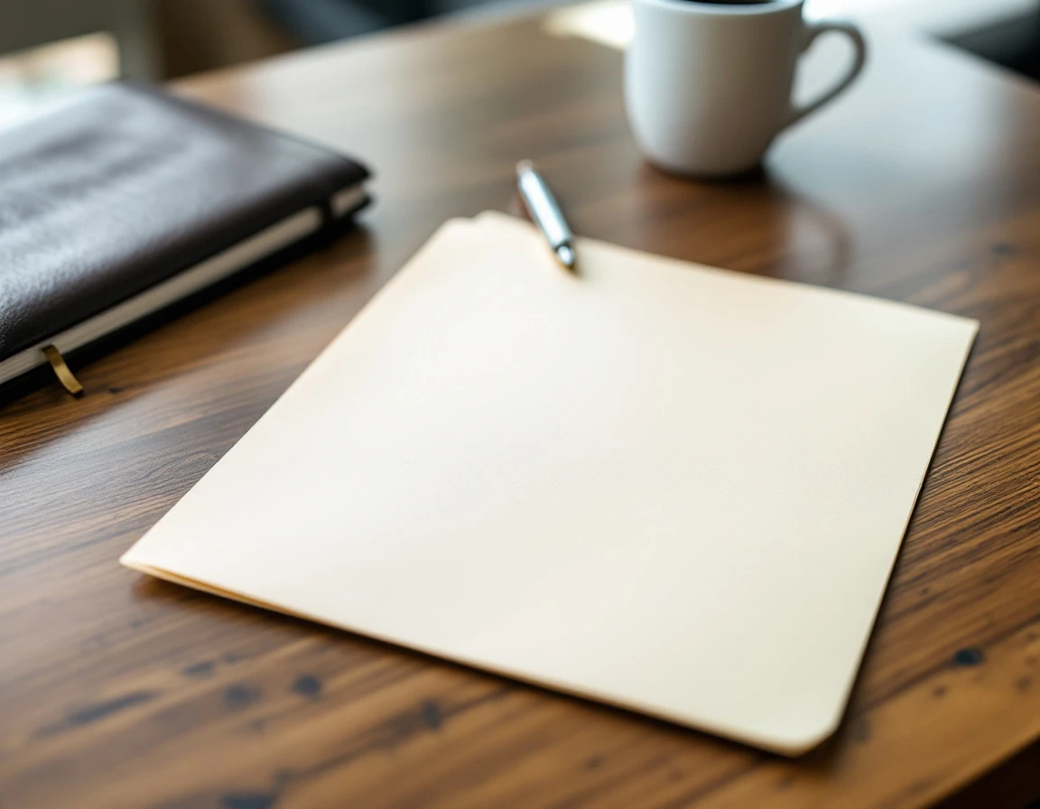 Desk with closed folder and pen representing formal dispute claim preparation
