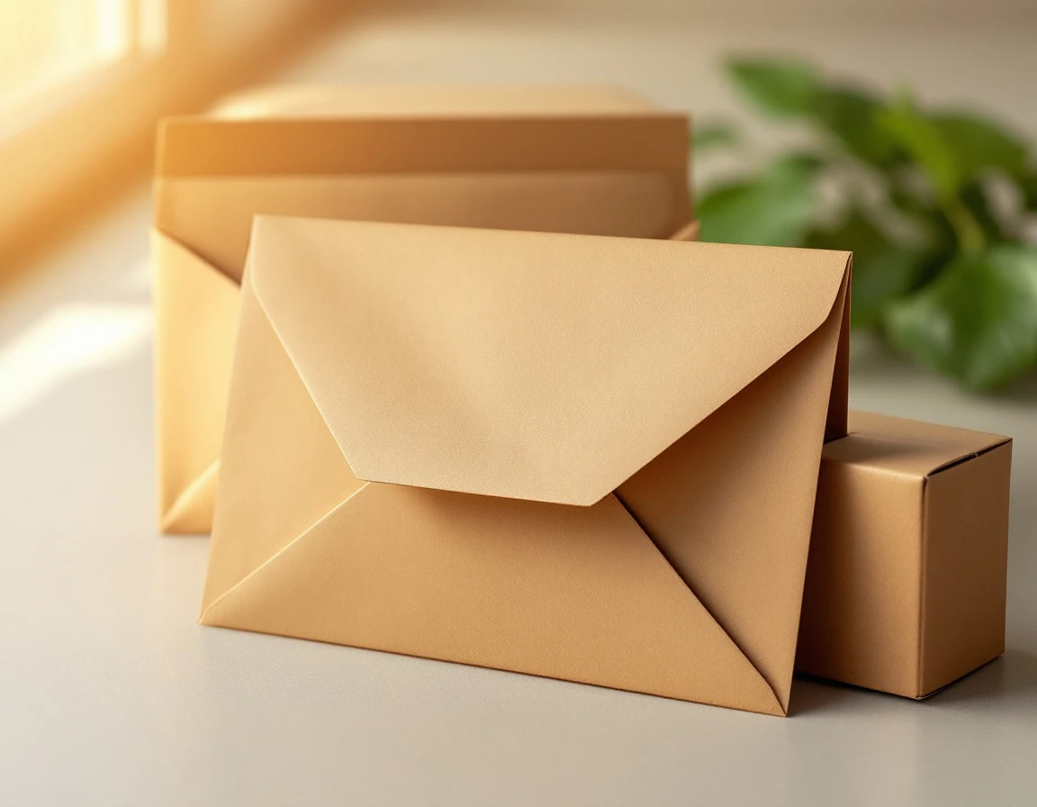 Kraft paper envelopes and cardboard box showing mail shipping materials affected by USPS rate increases