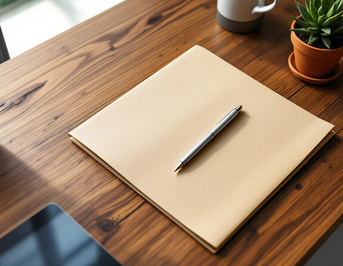 Organized desk with closed folder and pen representing mid-year shipping cost review checkpoint