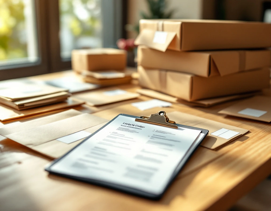 Office desk with shipping folders and logistics paperwork showing multi-carrier organization system
