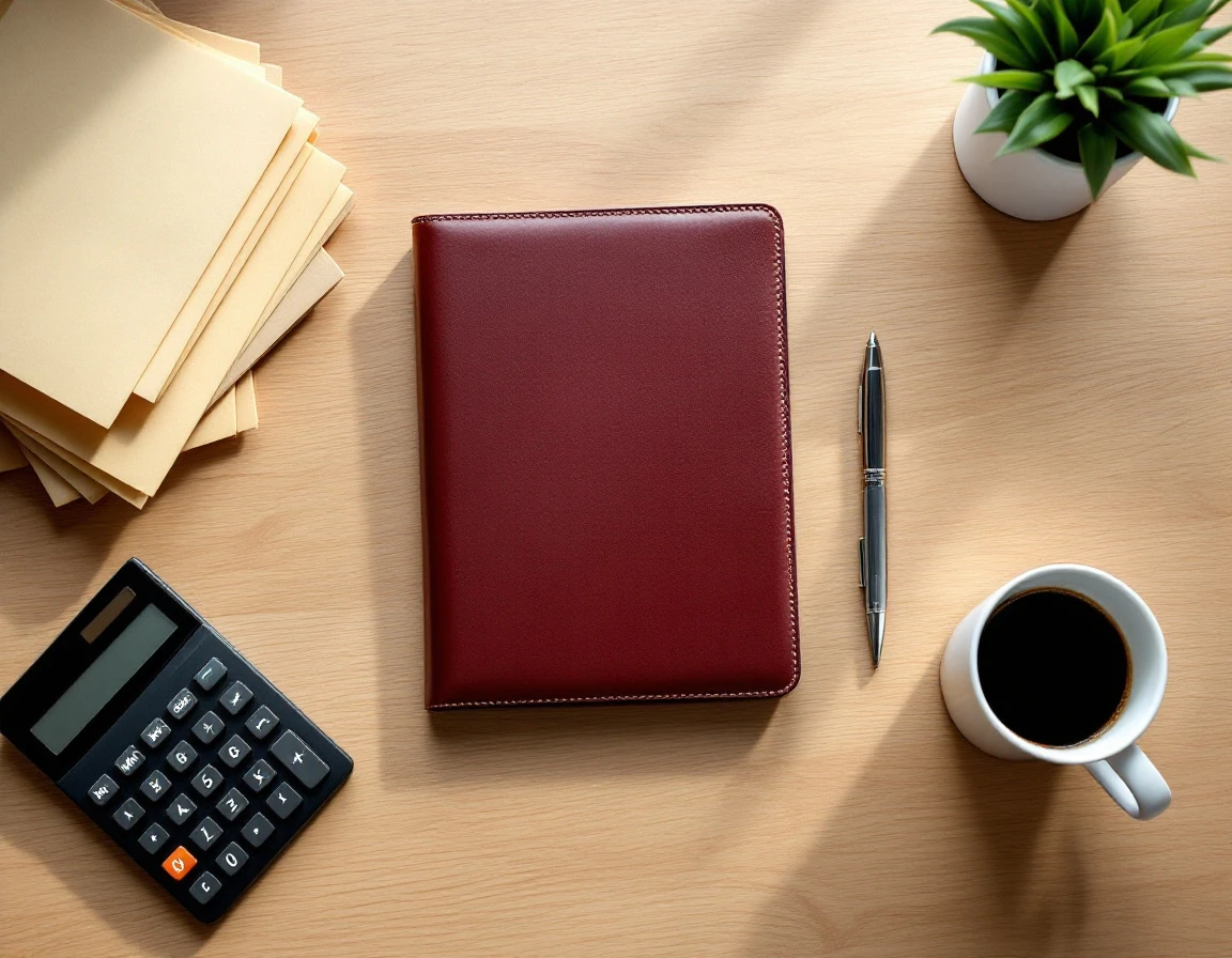Clean desk with closed portfolio, calculator, and financial folders suggesting cost recovery analysis work
