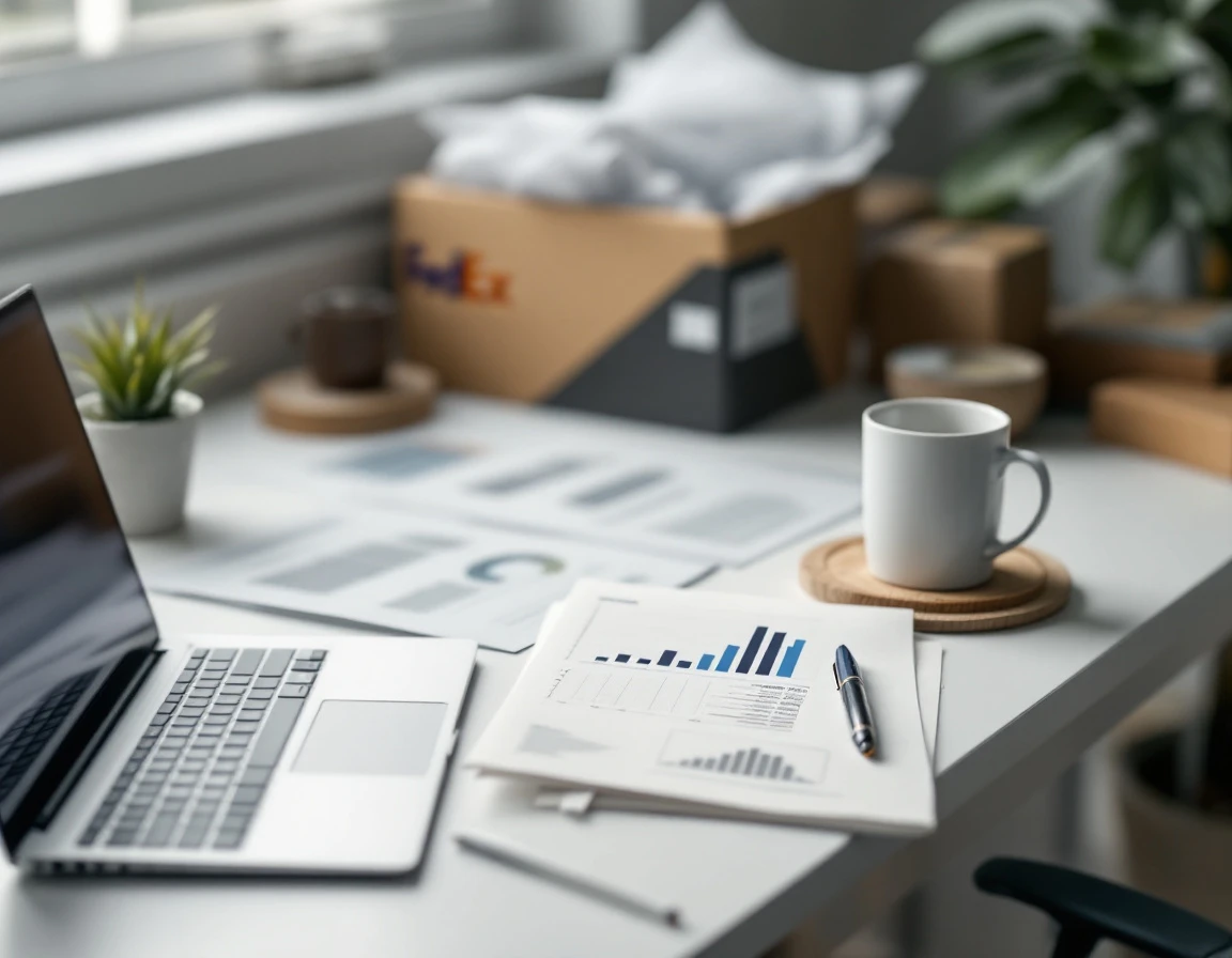 Organized desk workspace with audit materials and shipping documents for fuel surcharge reconciliation review
