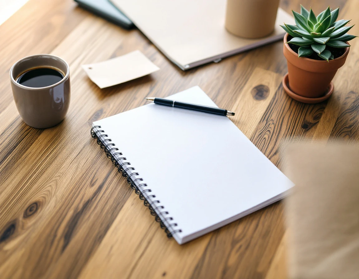 Workspace with blank notepad, pen, and shipping materials for cost planning