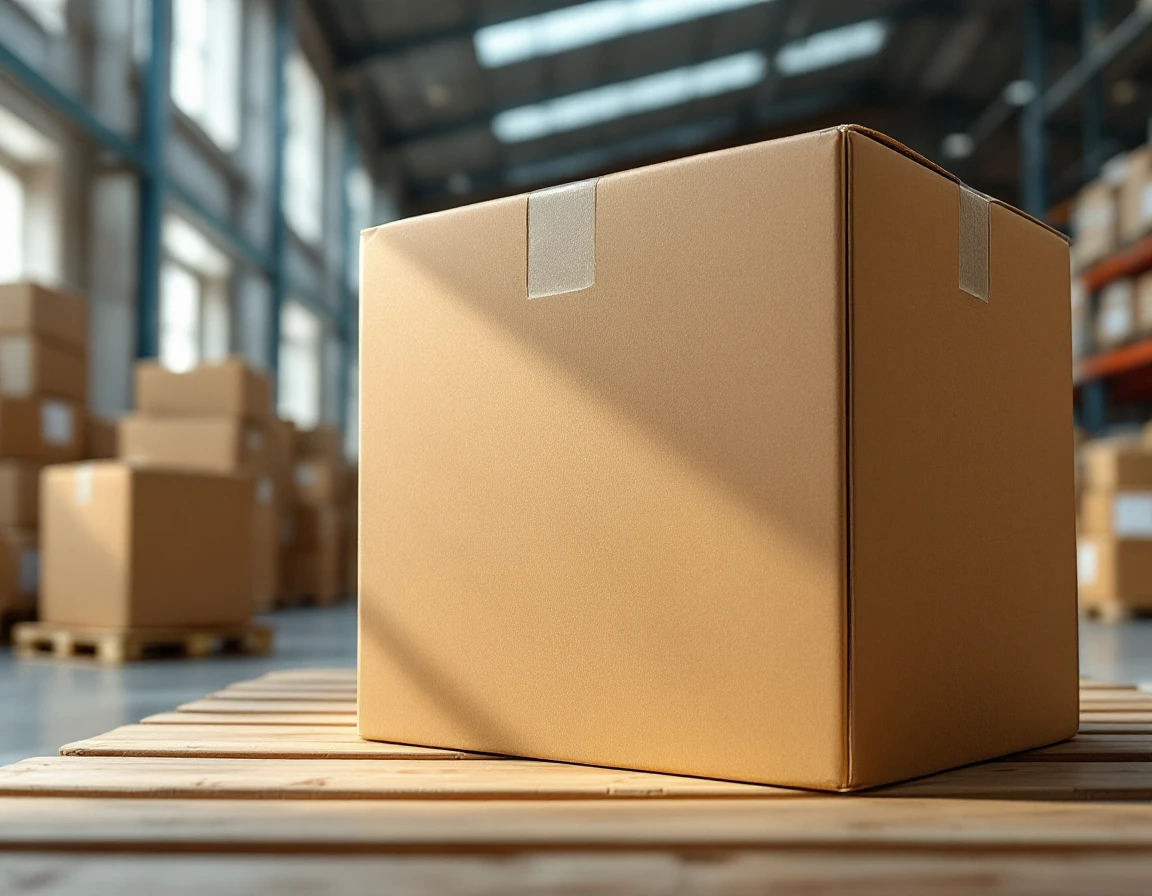Plain cardboard shipping boxes stacked in warehouse with natural lighting showing package-level cost allocation