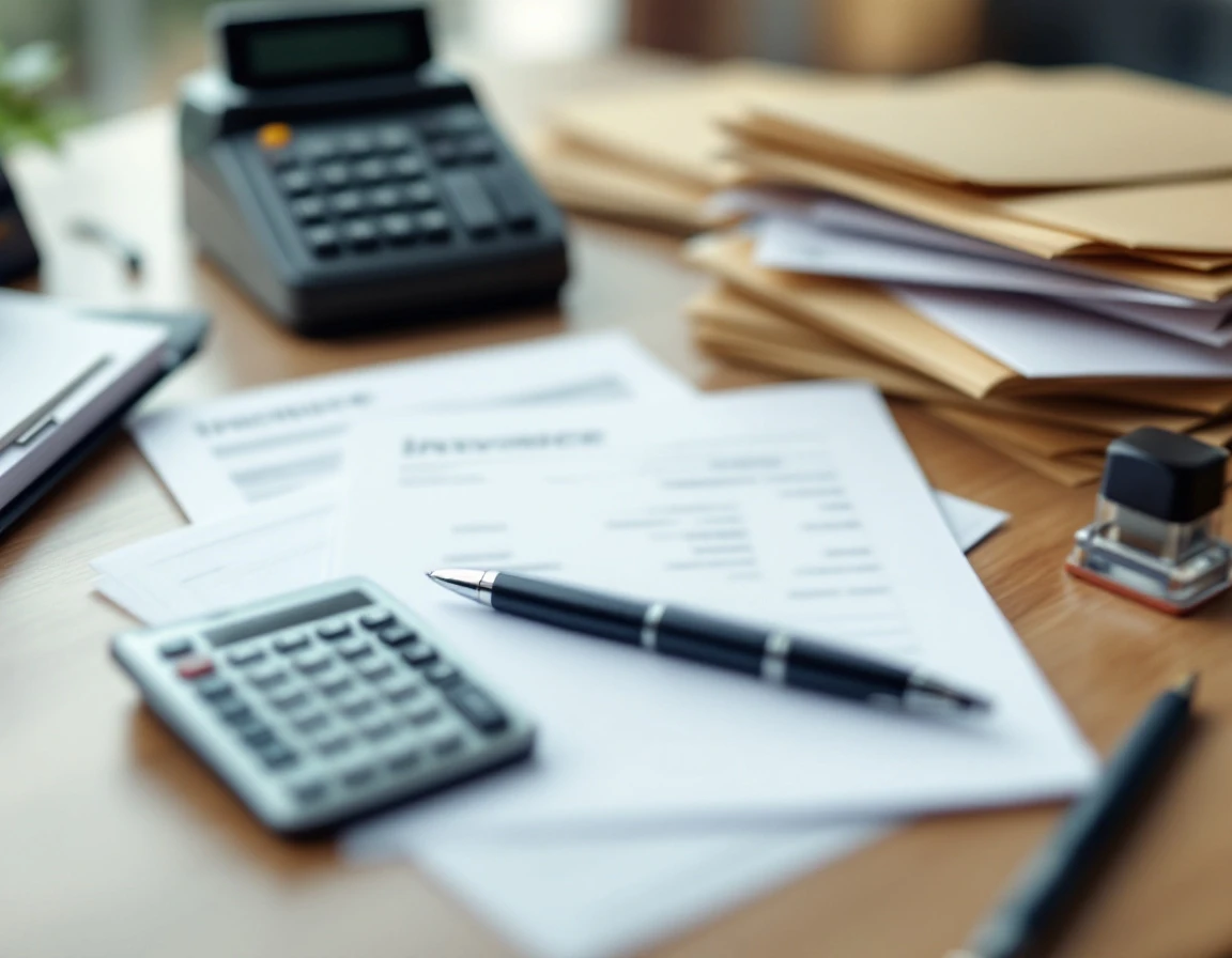 Calculator and administrative tools on desk representing shipping invoice audit process