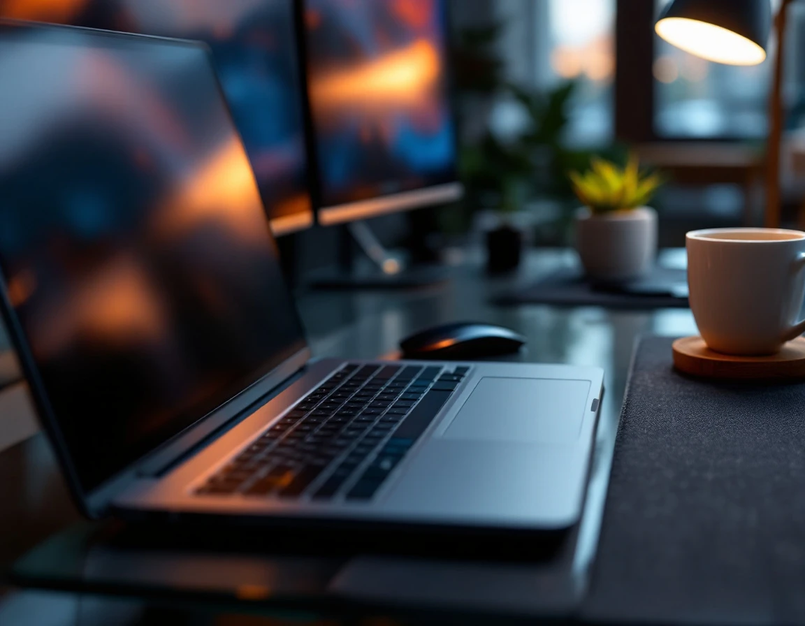 Modern office desk with laptop and coffee during peak monitoring workflow