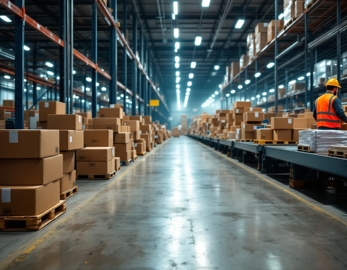 Warehouse conveyor systems sorting packages across multiple carrier routes in fulfillment center