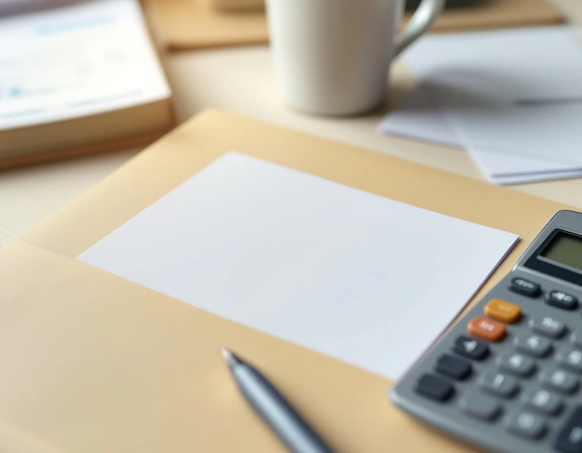 Desk with calculator, blank folders, and office supplies for reviewing carrier billing records