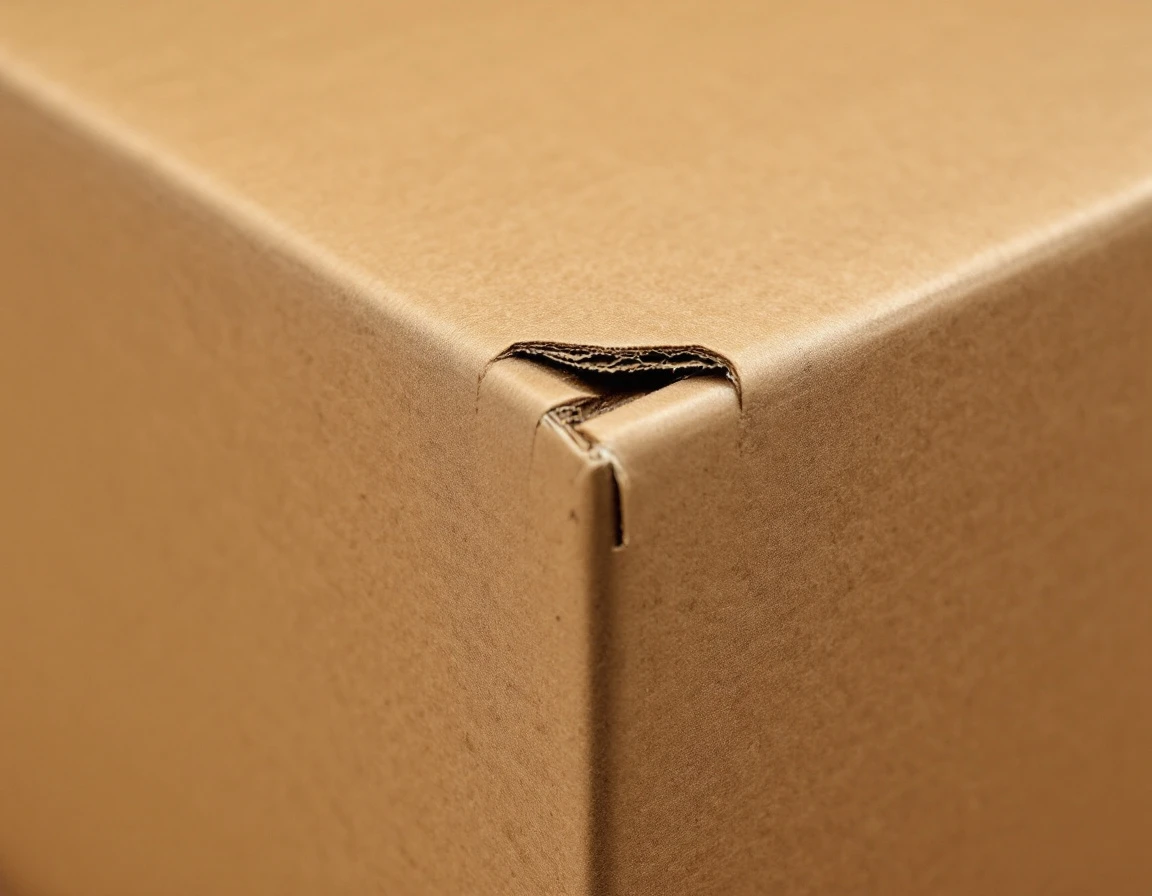 Close-up of cardboard shipping box with packing tape showing parcel handling texture and material details