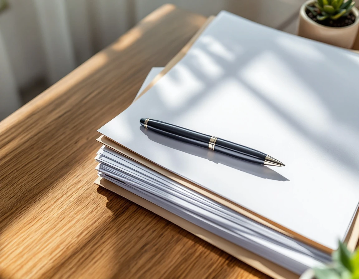 Professional desk with organized folders and papers in a payroll department office setting