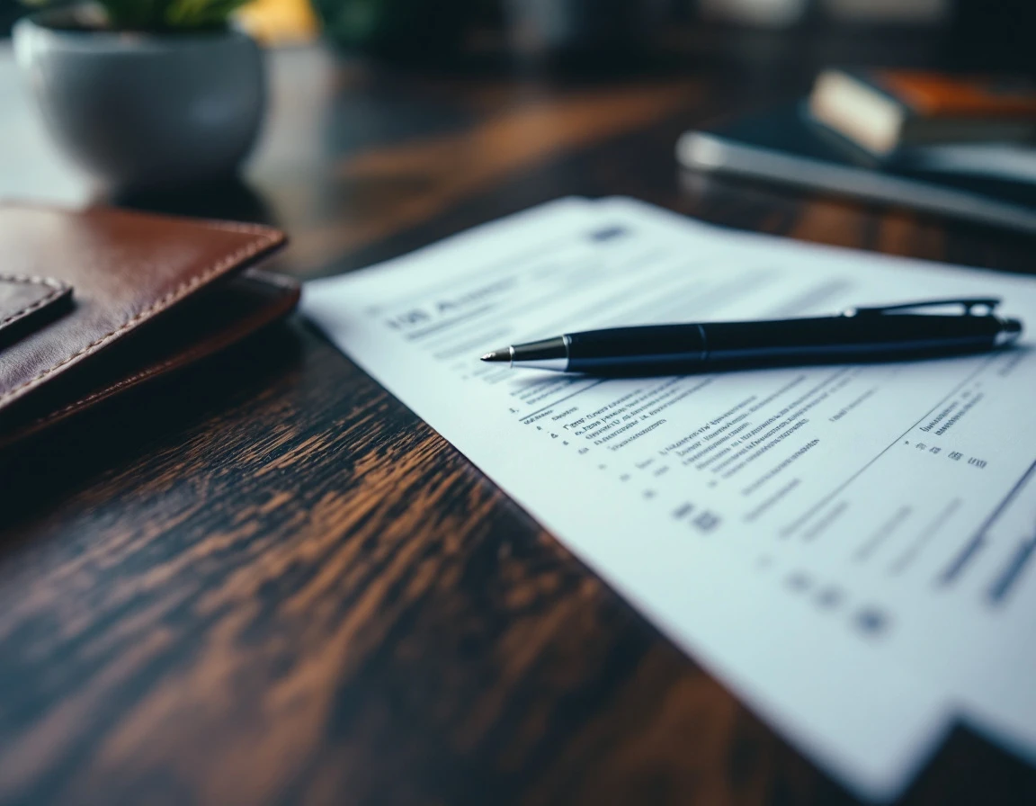 Blurred tax form on desk with pen and wallet during October filing deadline period
