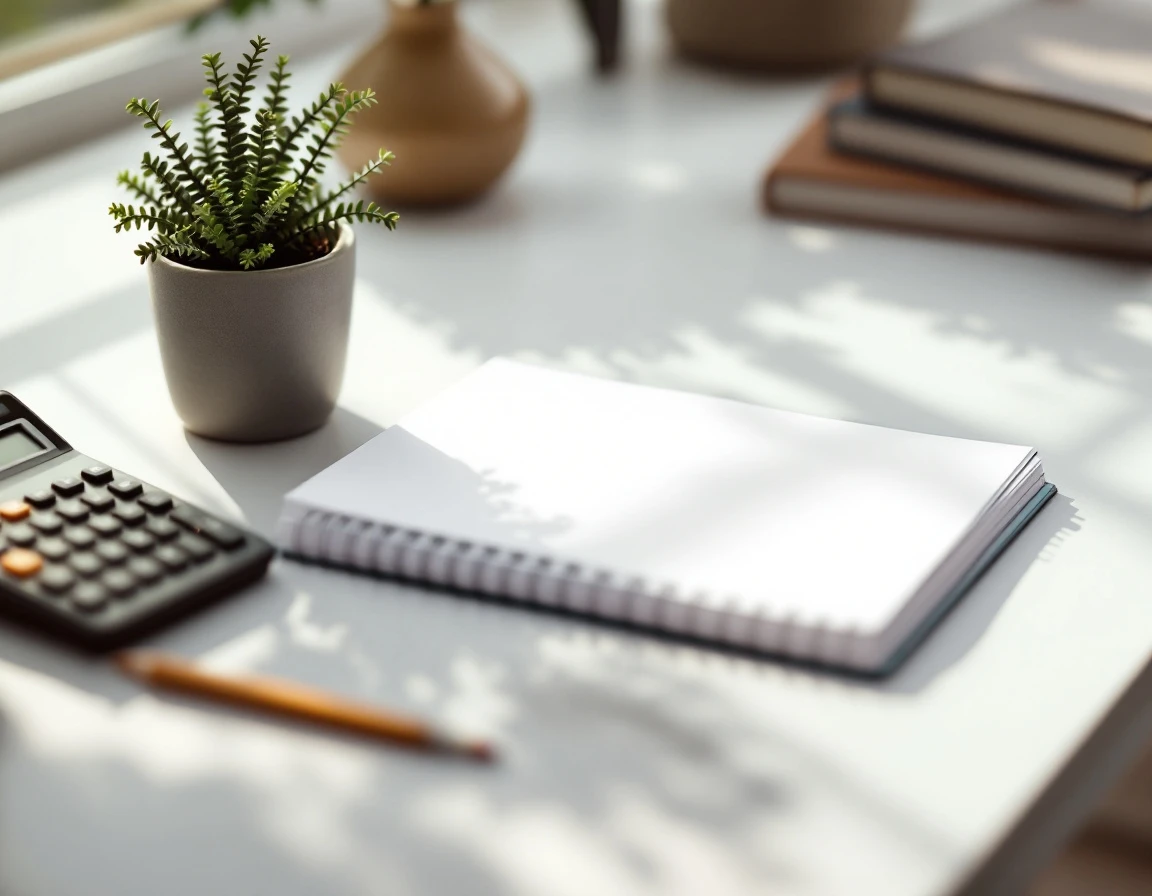 Clean desk workspace with calculator and blank planner representing organized tax deadline planning