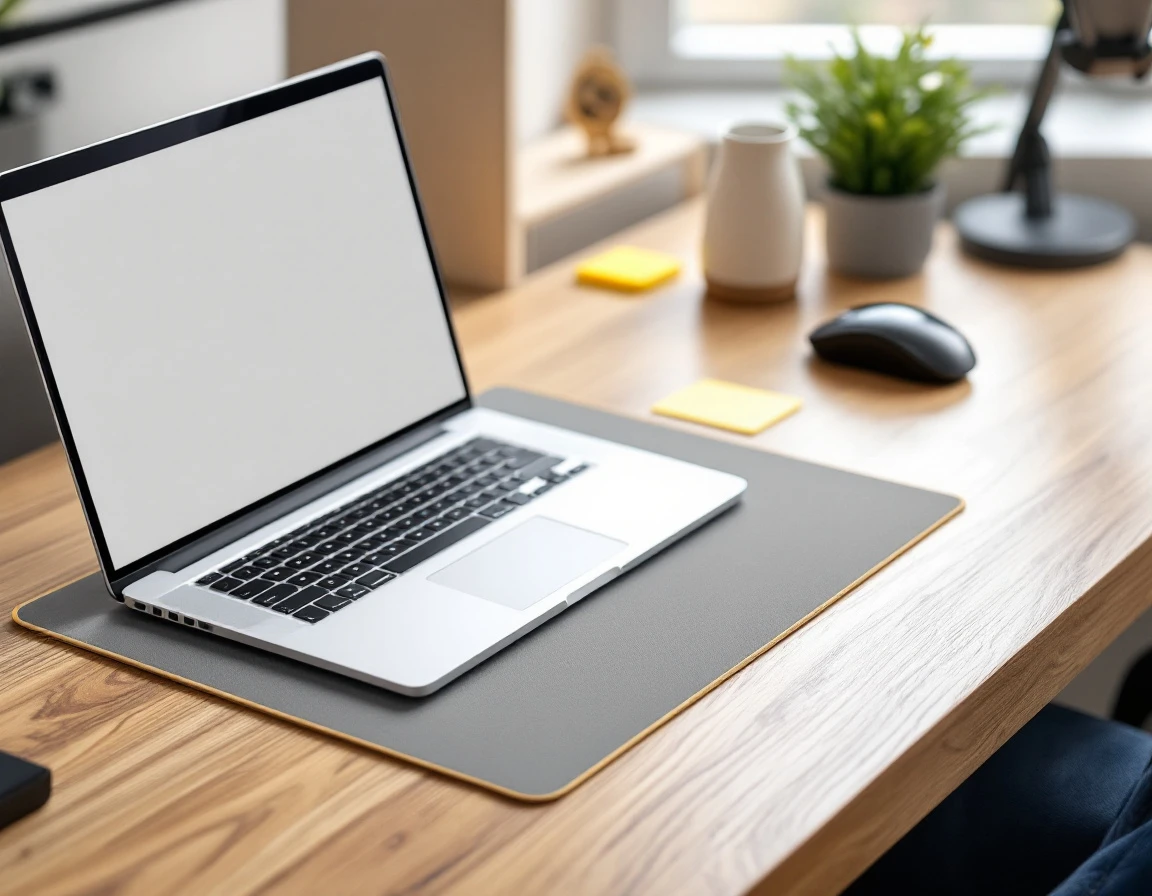 Workspace with ergonomic and accessibility-focused office equipment including adaptive tools and assistive devices