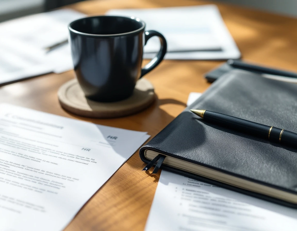 HR compliance documents and coffee on office desk with timeline tracking materials for E-Verify deadline planning