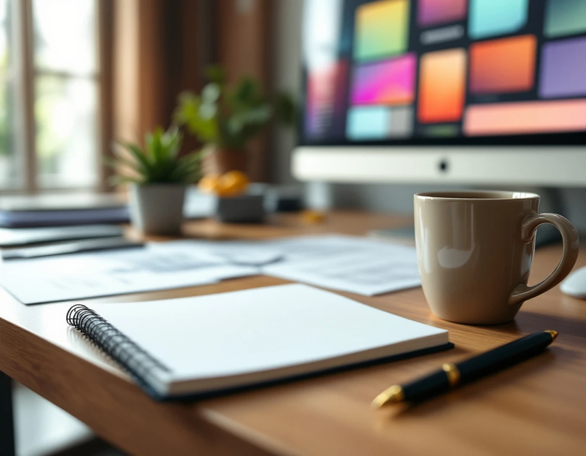 Professional desk workspace with notebook, pens, and office materials for HR compliance documentation workflow