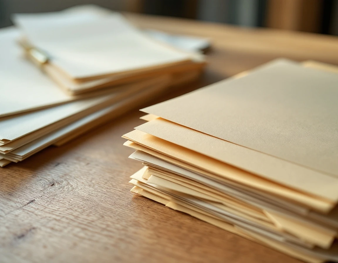 Organized file folders and paper documents on wooden desk representing systematic record retention